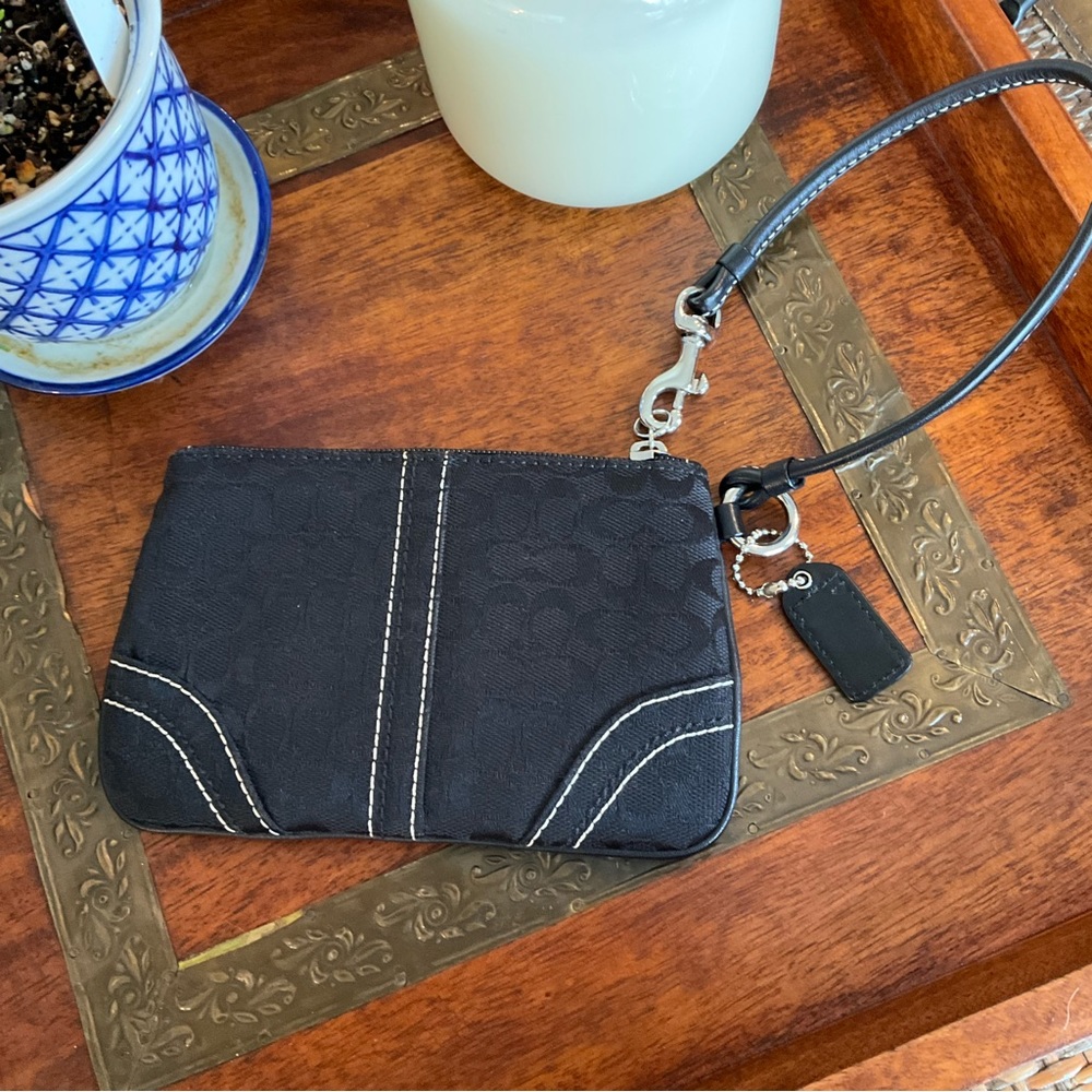 COACH black fabric signature wristlet